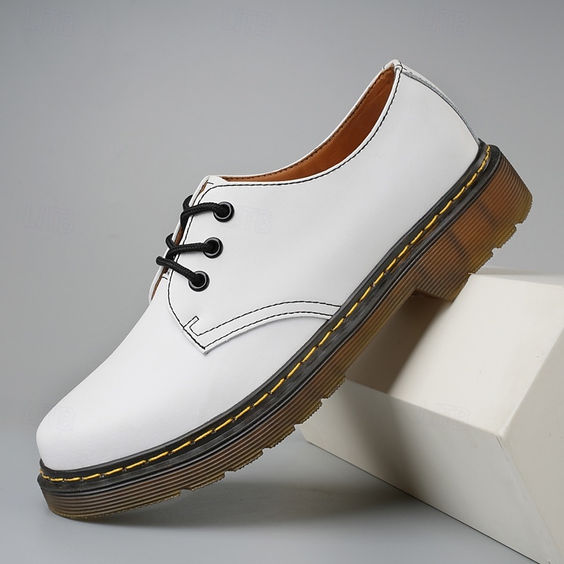 Men's White Casual Lace-Up Shoes with Yellow Stitching, Trendy Retro Style for Daily Wear and Casual Outings