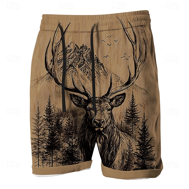 Men's Forest Hunting Deer Shorts Summer Shorts Beach Shorts Mid Waist Streetwear Hawaiian Designer Casual Daily Holiday Drawstring Elastic Waist 3D Print Designer Clothing Apparel4