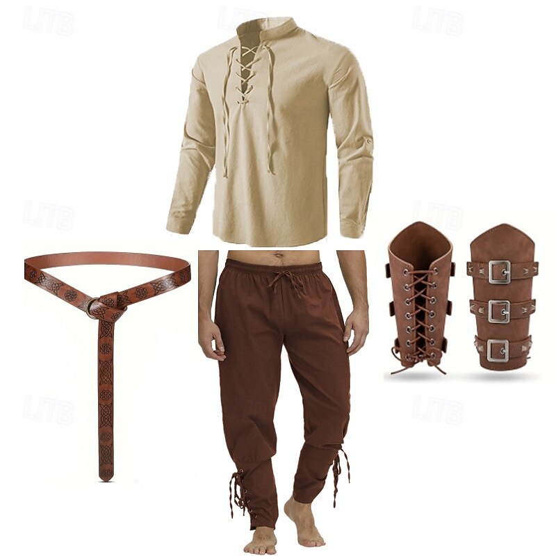 Vintage Medieval Renaissance Pants Outfits Waist Belt Pirate Ranger Solid Color Fancy Dress Men's Viking Fantasy Masquerade Performance Masquerade LARP Adults' Shirt Pants Belt