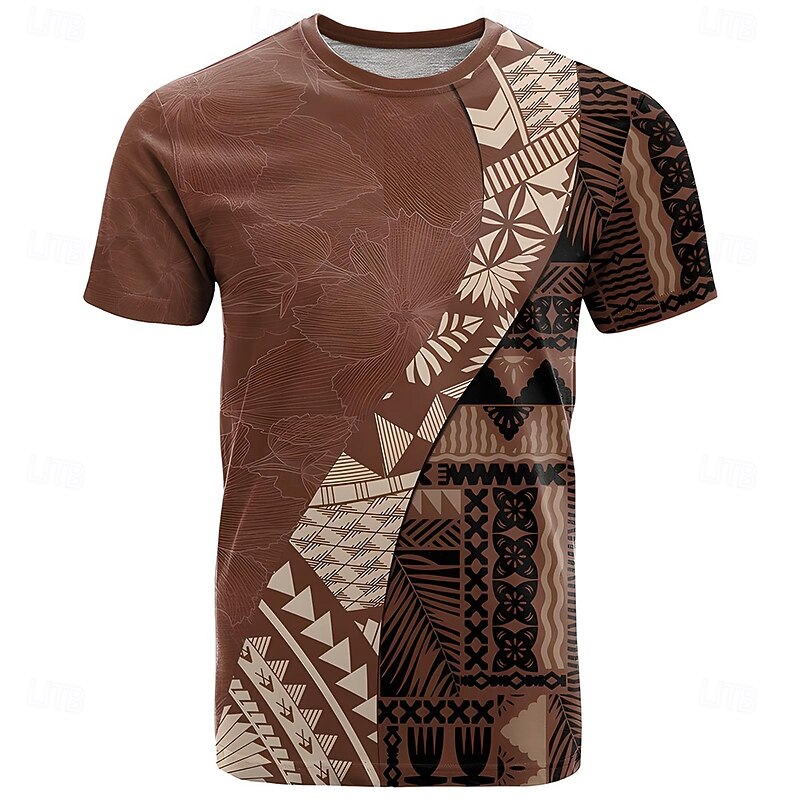 Men's Paisley Aztec T Shirt Short Sleeve T shirt 3D Print Crew Neck Shirt Fashion Ethnic Street Daily Brown Khaki Summer Spring Clothing Apparel S M L XL XXL XXXL