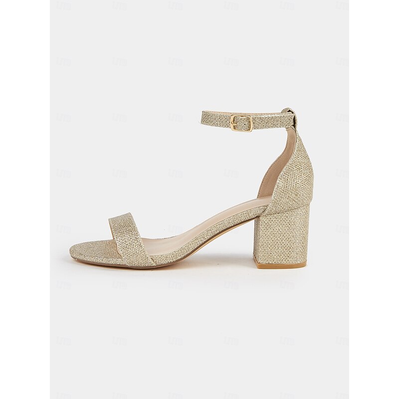 Women's Stylish Gold Glitter Block Heel Sandals with Ankle Strap | Perfect for Prom and Weddings2