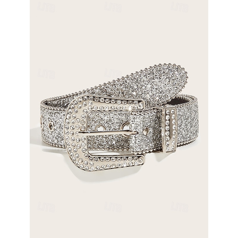 Women's Rhinestone Embellished Western Belt with Sparkling Buckle, Adjustable Fashion Belt for Jeans, Parties, and Casual Wear2