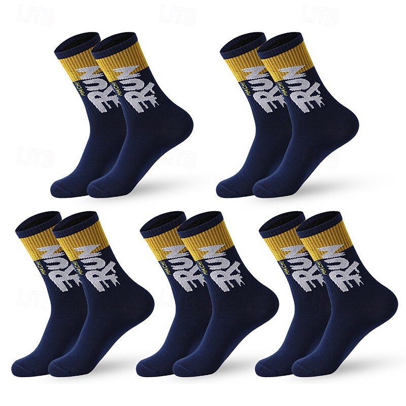 Men's 5 Pairs Multi Packs Socks Crew Socks Running Socks Casual Socks Black White Color Color Block Letter Vacation Sports & Outdoor Daily Basic Medium Spring Fall Fashion Casual3
