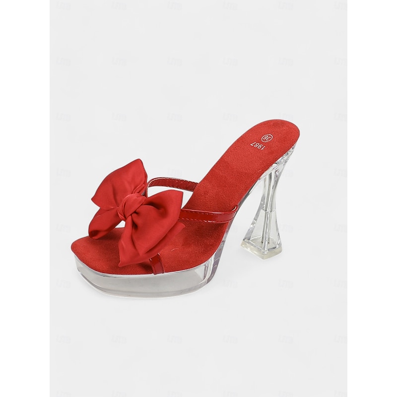 Women's Pink Satin Bow Platform Heels with Clear Stiletto Design – Stylish Bridal Shoes for Weddings and Special Occasions2