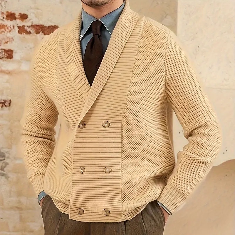 Men's Dress Sweater Cardigan Sweater Knit Sweater Ribbed Knit Regular Tops Button Up Side Pockets Solid Color Lapel Fashion Classic Daily Wear Date Clothing Apparel Fall & Winter Black khaki M L XL2