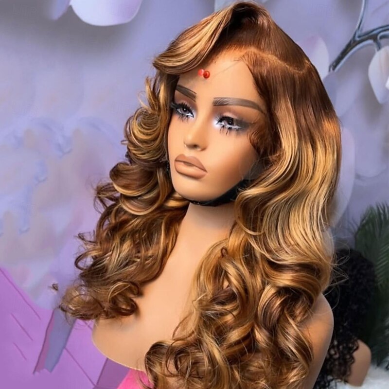 Remy Human Hair 5x5 Closure 13x4 Lace Front Wig Side Part Brazilian Hair Loose Wave Multi-color Wig 130% 150% Density Ombre Hair Highlighted / Balayage Hair Glueless Pre-Plucked For Women Long Human3