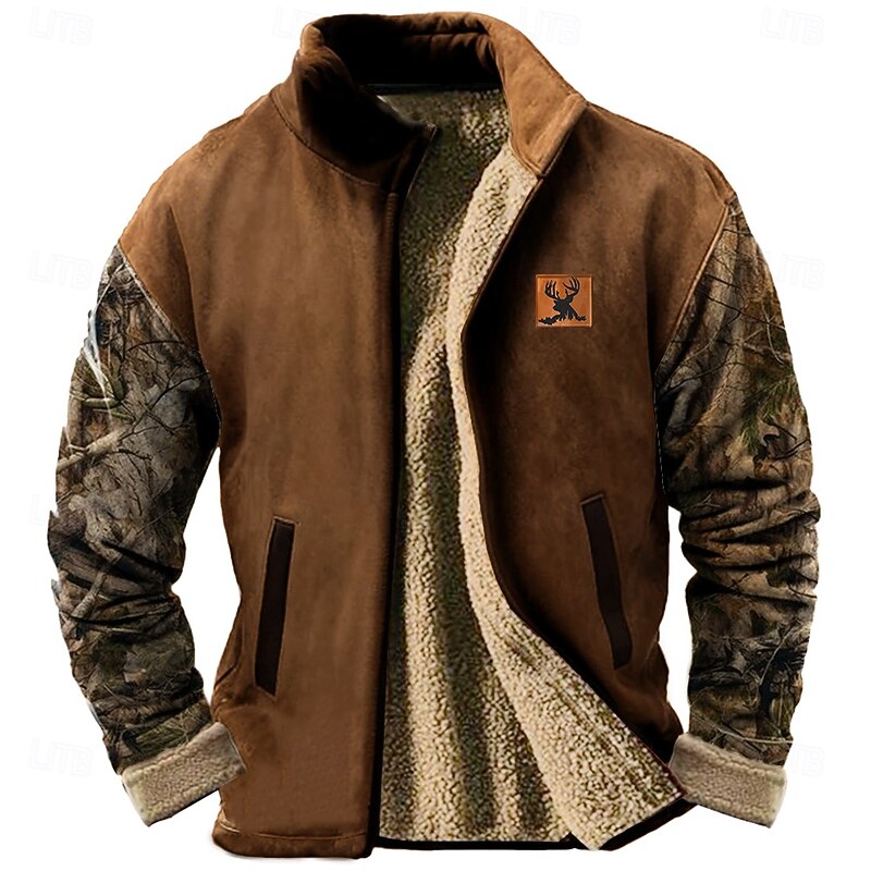 Men's Deer Sweatshirt Sweatshirt Sweatshirt Stand Collar Casual Print Vacation Streetwear Zip Up Fall Winter