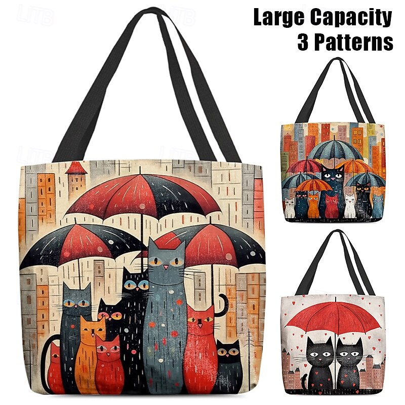 Women's Colorful Cat Tote Bag with Cute Cat Pattern | Perfect for Everyday Use and Shopping3