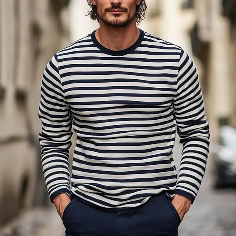 Men's Line T Shirt Long Sleeve T shirt 3D Print Crew Neck Shirt Fashion Exaggerated Street Daily Black Summer Spring Fall Clothing Apparel S M L XL XXL XXXL