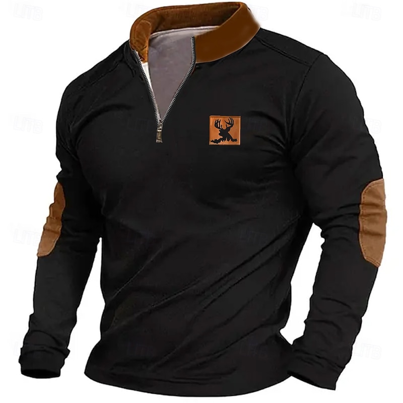 Men's Cattle Sweatshirt Zip Sweatshirt Long Sleeve Sweatshirt Quarter Zip Daily Basic Print Sports Outdoor Travel Zip Up Spring &  Fall