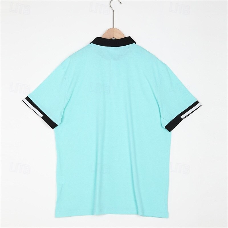 Men's Sports Polo Shirts Golf Shirt Casual Ribbed Polo Collar Short Sleeve Fashion Basic Solid Color Patchwork Summer Spring Slim Fit Black Blue Green Red Sports Polo Shirts4