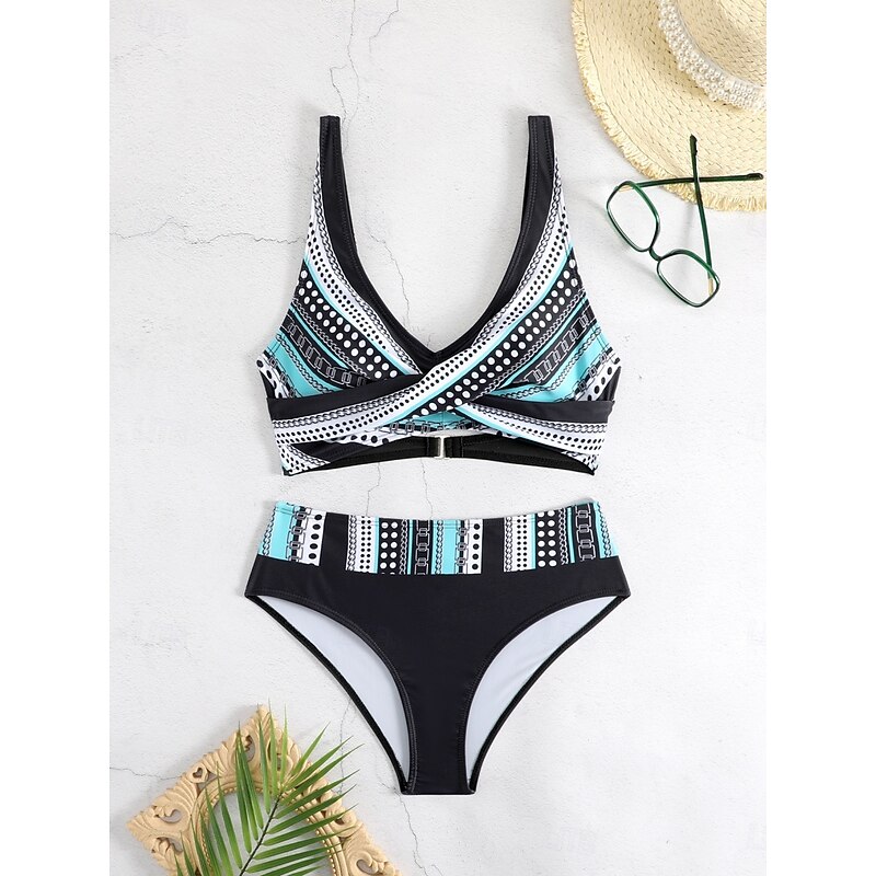 Women's Swimwear Bikini 2 Piece Cheeky Swimsuit Backless Slim Vacation Beach Wear Color Block V Neck Sleeveless Bathing Suits2