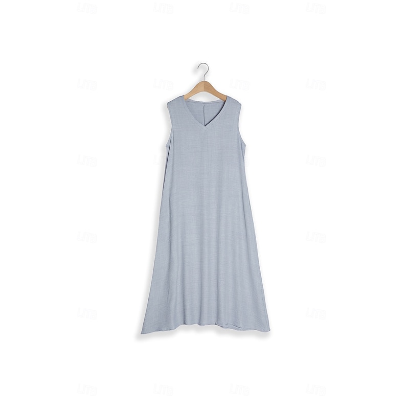 Women's Pink Blue khaki Summer Spring Maxi long Dress Maxi Dress Cotton Linen Dresses Casual Dress Sundress Basic Modern Daily Weekend Loose Fit Plain V Neck 18