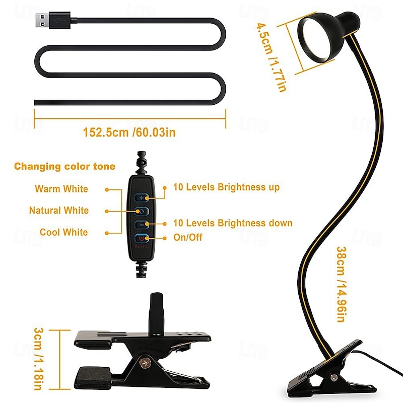 LED Clip Lamp USB Powered for Bedroom & Living Room – Eye Protection, Reading & Learning Light, Small Tube Design 1PC3