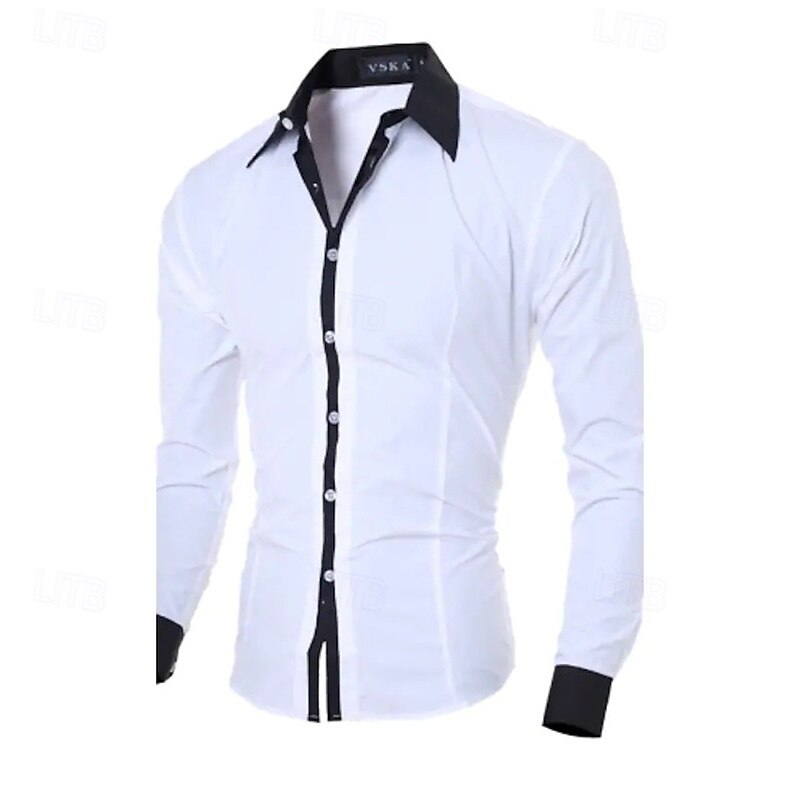 Men's Shirt Dress Shirt Button Up Shirt Color Block Wedding Party Black White Pink Light Sky Blue Long Sleeve Lapel Spring &  Fall Clothing Apparel