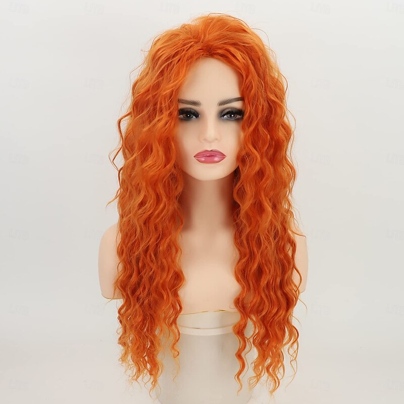 Orange Wig Long Curly Wigs for Women Heat Synthetic Wave Curly Wig Deep Curly Wigs for Daily Party Costume Wig For Carnival2