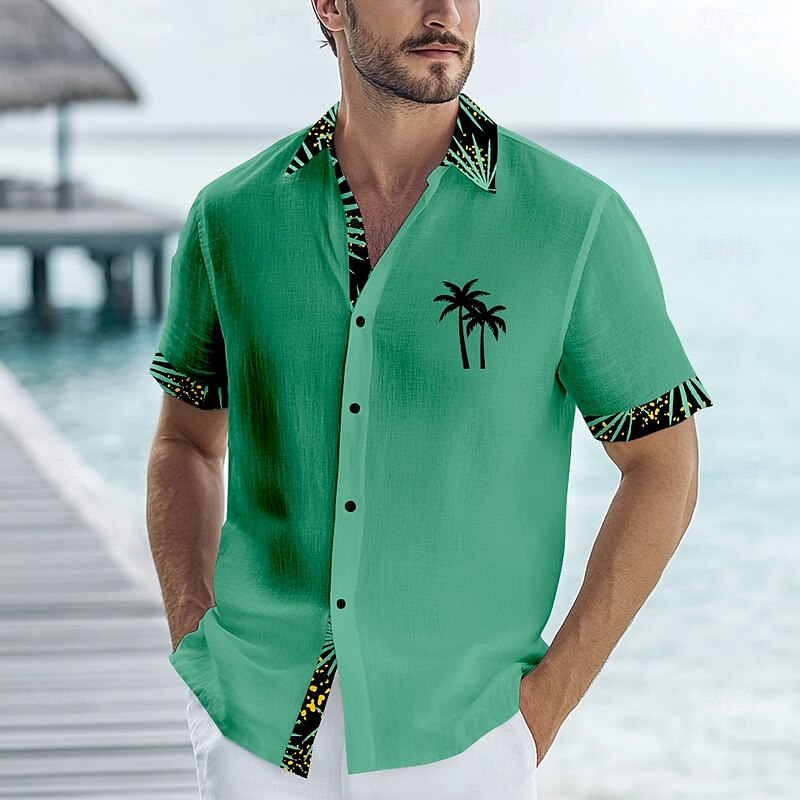 Men's Floral Coconut Palm Casual Shirt Summer Hawaiian Shirt Aloha Shirt Short Sleeve Hawaiian Resort Vacation Causal Casual Summer Spring Turndown Button Up Blue Orange Green Gray2