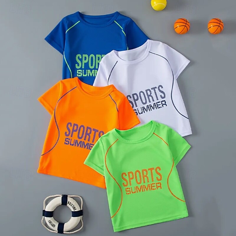 Multi Packs 4pcs Boys Crew Neck Short Sleeves T Shirt Tee Top Print Graphic Vacation Daily Wear Polyester Spring & Summer