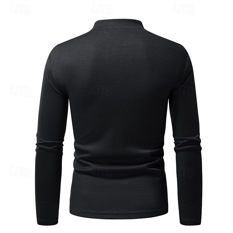 Men's T Shirt Tee Tee Top Long Sleeve Shirt Long Sleeve Stand Collar Spring &  Fall Plain Fashion Designer Basic Classic Vacation Street Going out Black Navy Blue Blue Top Tee for Men3