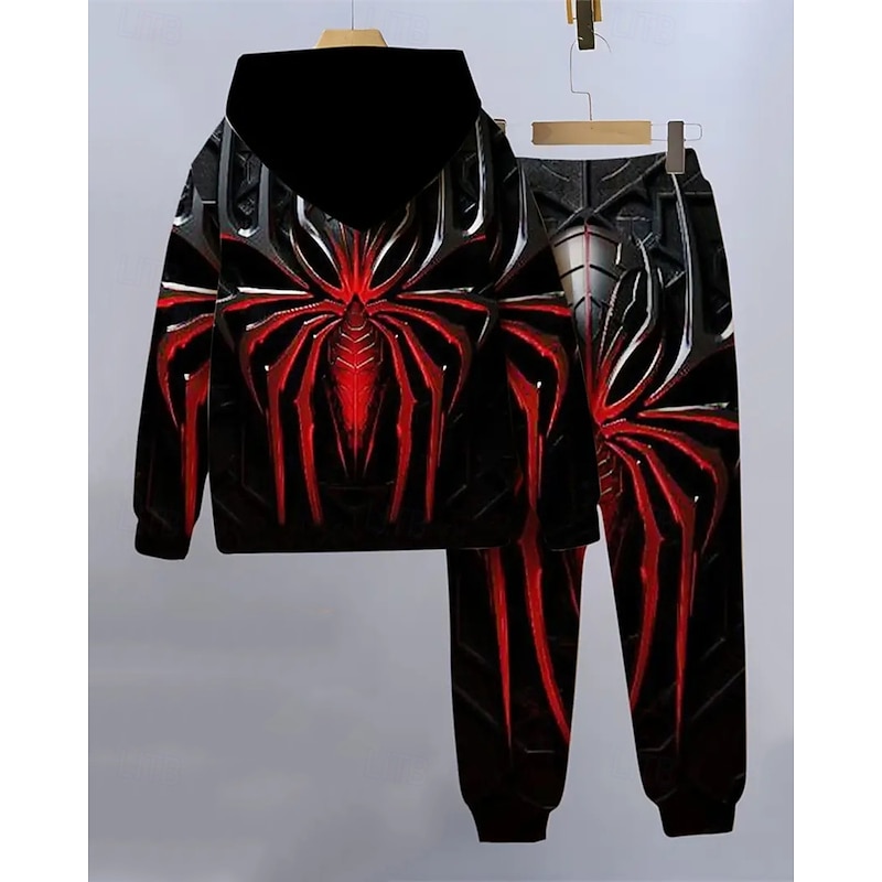 Boys 3D Graphic Spider Hoodie & Sweatpants Set Sports Suit Tracksuits Long Sleeve Spring Fall Daily Basic Casual Kids 4-12 Years Hooded Outdoor Vacation Sports Tailored Fit
