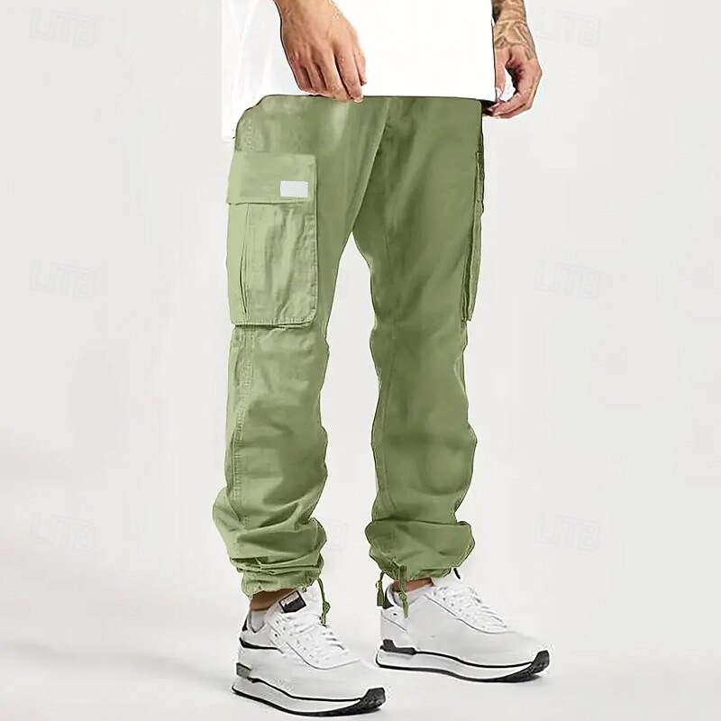 Men's Cargo Pants Trousers Multi Pocket Plain Wearable Outdoor Daily Camping & Hiking Fashion Classic Black Light Green