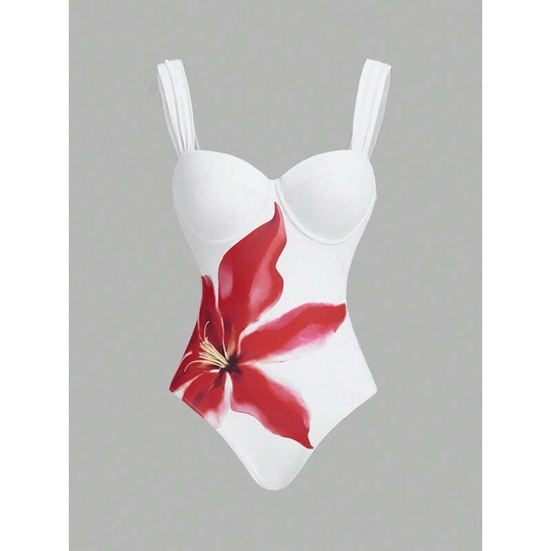 Women's Swimwear One Piece Monokini Swimsuit Backless Tummy Control High Waist Slim Vacation Beach Wear Floral V Neck Sleeveless Bathing Suits4