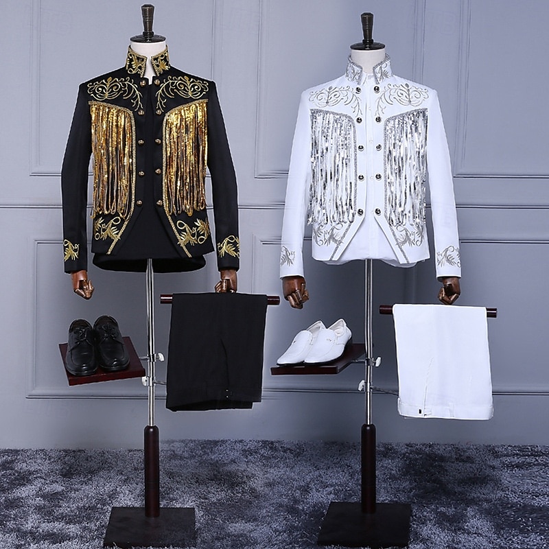 Retro Vintage 1980s Pants Outfits Suits & Blazers Prince Aristocrat Sequins Jacquard Fancy Dress Men's Halloween Carnival Masquerade Performance Party Pride Parade Adults' Coat Pants All Seasons