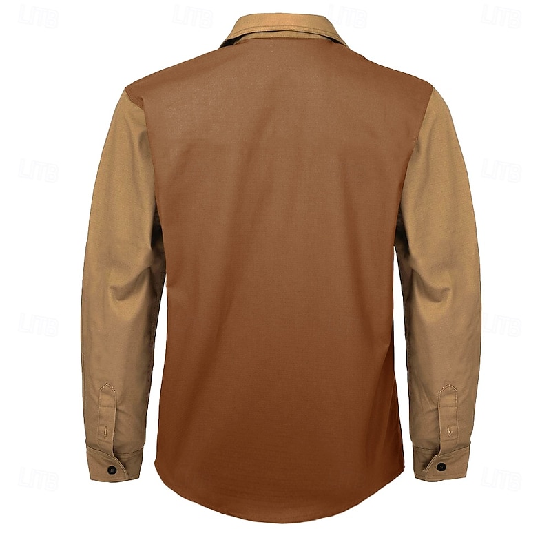 Men's Pentagram Casual Shirt Button Up Shirt Long Sleeve Fashion Casual Causal Casual Fall Winter Turndown 2 Pockets Brown Gray3