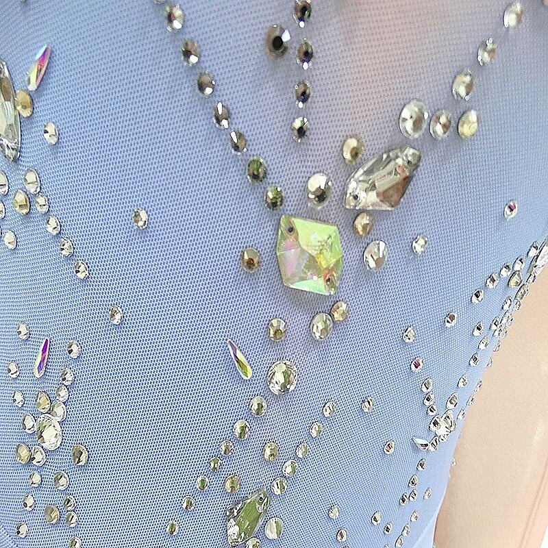 Figure Skating Dress Women's Girls' Ice Skating Dress Sky Blue High Elasticity Training Competition Skating Wear Classic Crystal / Rhinestone Long Sleeve Ice Skating Figure Skating2