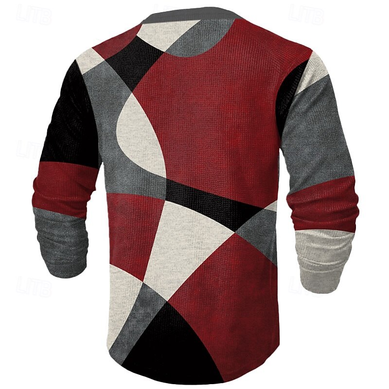 Men's Graphic Geometric Color Block Waffle Henley Shirt Casual Style Classic Style Long Sleeve Fashion Designer Basic Outdoor Daily Spring &  Fall Blue Burgundy Brown Green Henley Henley T-Shirt2