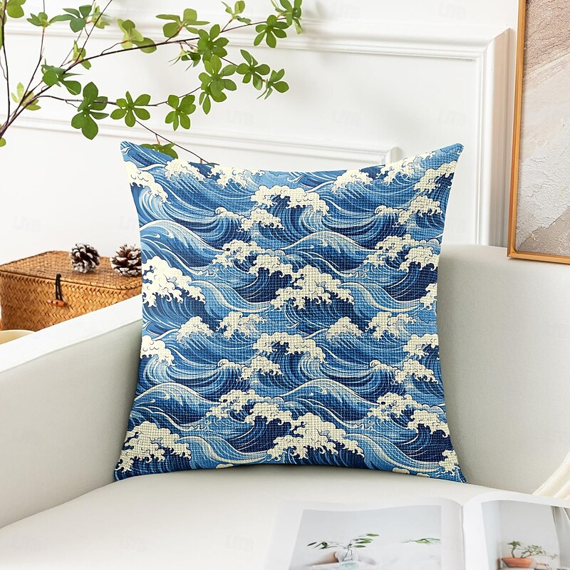 Summer Vibe Decorative Toss Pillows Cover 1PC Hawaiian Aloha Soft Square Cushion Case Pillowcase for Bedroom Livingroom Sofa Couch Chair Ocean Kanagawa Wave4