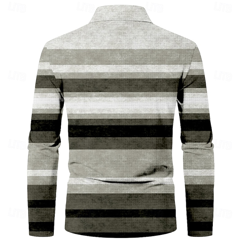 Men's Stripe Waffle Polo Shirts Golf Shirt Long Sleeve Polo Shirts Collared Shirts Casual Business Casual Party Evening Wear Dailywear Buttons 3D Print Spring Fall Winter Brown Light Blue Gray4