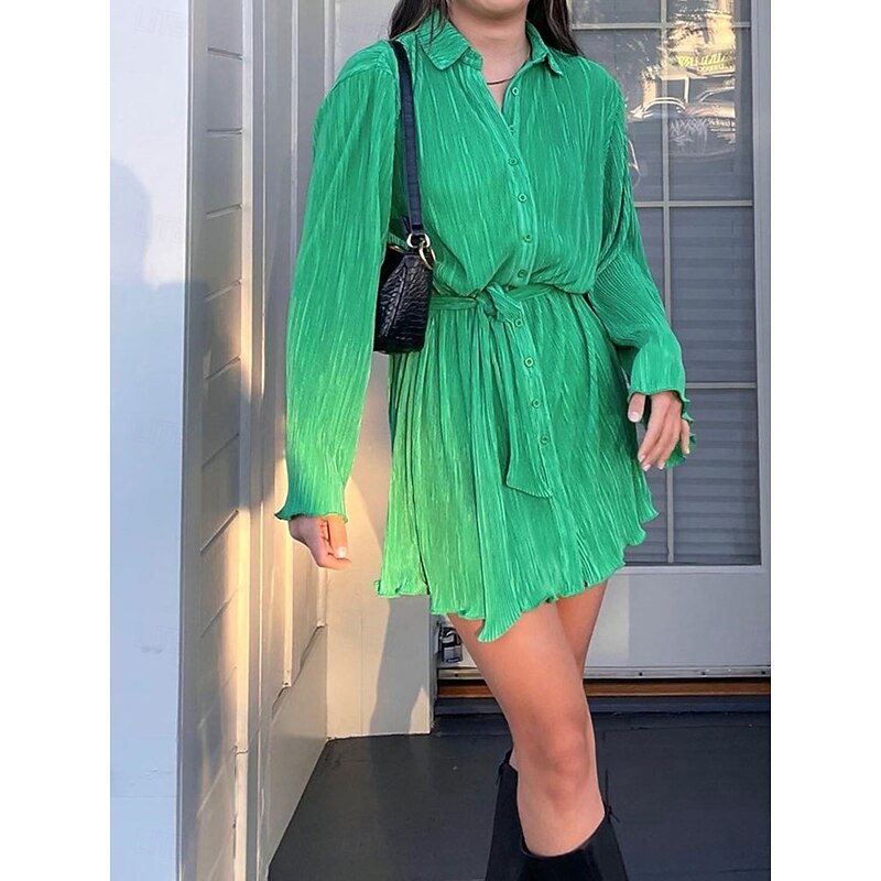 Women's Long Dress Maxi Dress Shirt Dress Casual Dress Stylish Casual Vacation Daily Regular Fit Plain Long Sleeve Shirt Collar Pink Green Summer Spring2