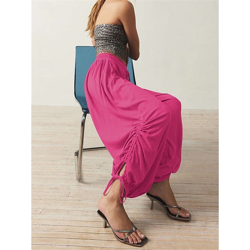 Women's Slacks Bloomers Fashion Streetwear Full Length Medium Waist Plain Drawstring Comfort Outdoor Stretchy Vacation Street Daily Black Army Green Rose Red Spring Fall Loose Fit4