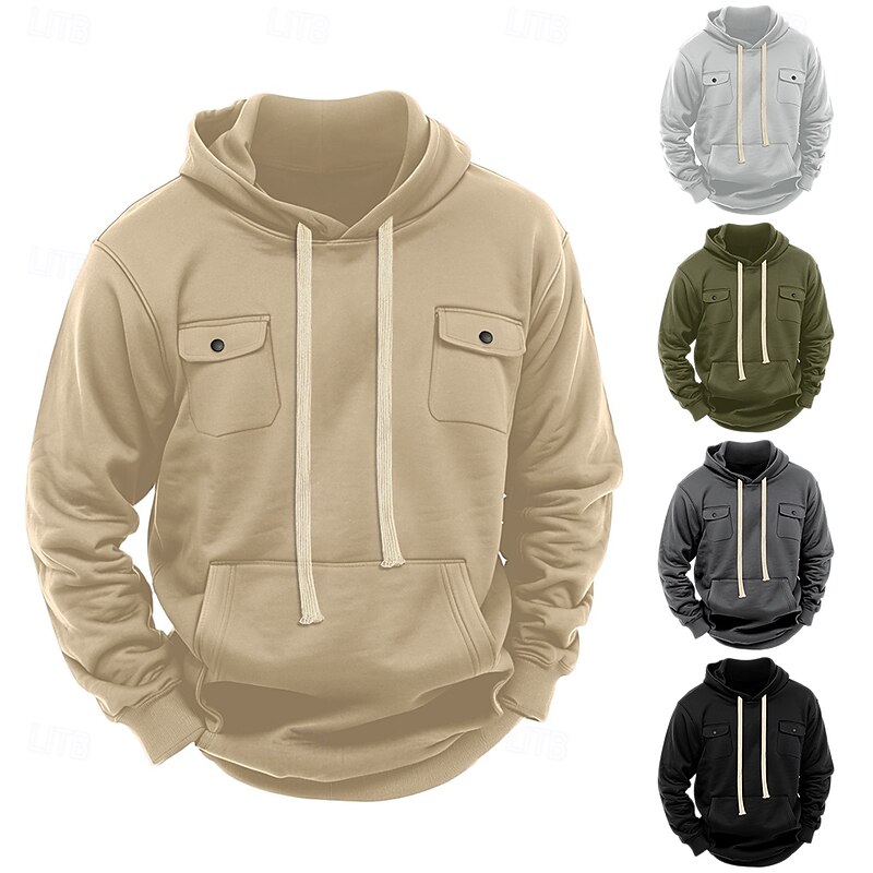 Men's Hoodie Fleece Hoodie Tactical Hoodie Black Army Green Khaki Light Grey Dark Gray Hooded Plain Pocket Casual Daily Streetwear Basic Casual Tactical Spring &  Fall Cross-Seasons Clothing Apparel2