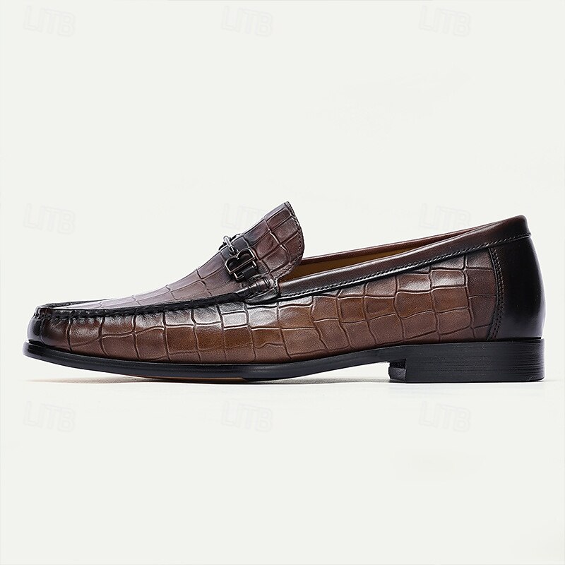 Stylish Brown Leather Loafers with Crocodile Pattern and Bit Detail for Men | Perfect for Casual and Business Casual4