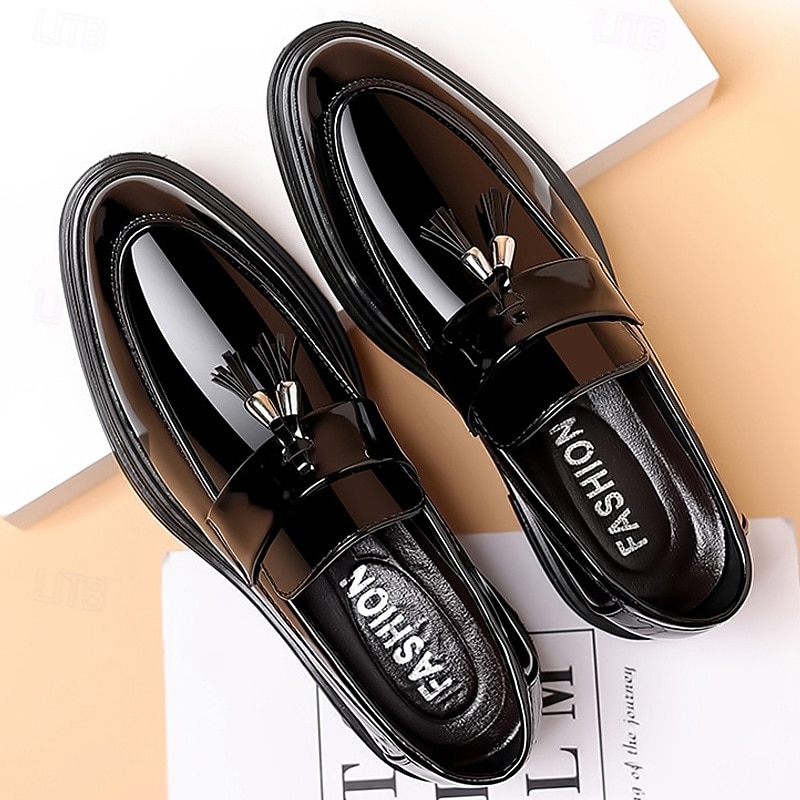 Men's Black Patent Leather Tassel Loafers – Elegant Slip-On Dress Shoes for Formal Events, Weddings, and Business Wear2