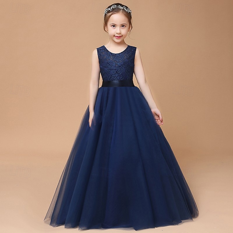 TS  Princess Floor Length Flower Girl Dress Quinceanera Girls Cute Prom Dress Tulle with Bow(s) Elegant Fit 3-16 Years