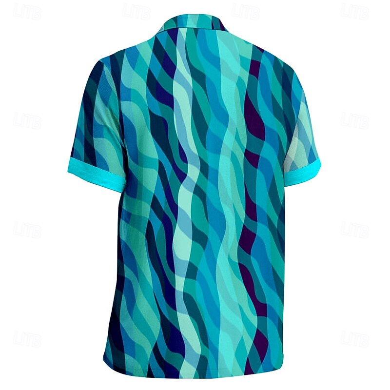 Men's Geometric Casual Shirt Button Up Shirt Short Sleeve Casual Resort Vacation Causal Casual Summer Spring Turndown Button Up Blue2