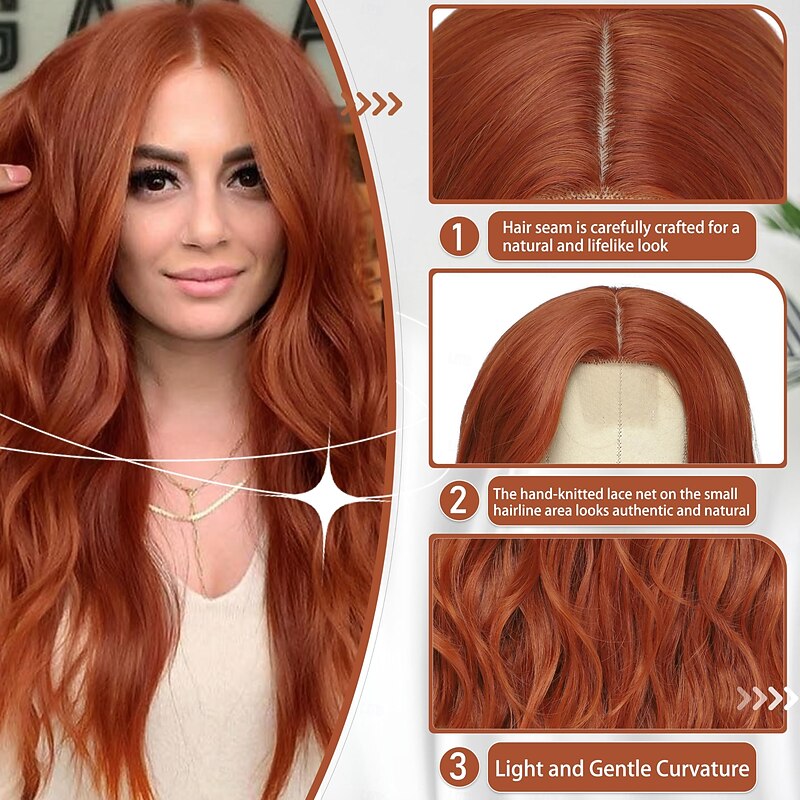 Cosplay Long Copper Wig 26 Inch Middle Part Synthetic Wig Realistic Gifts Party Wigs for Women Daily Use Colorful Wigs4