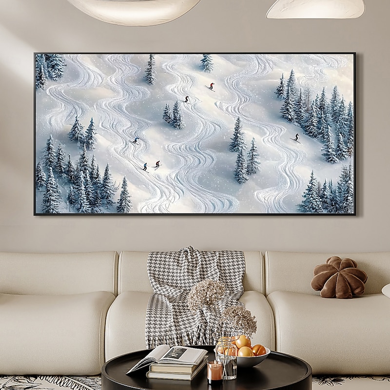 Handmade Original Skiing Painting Oil Painting On Canvas Abstract Texture Winter Landscape Painting Wall Art for Home Decor With Stretched Frame/Without Inner Frame Painting3