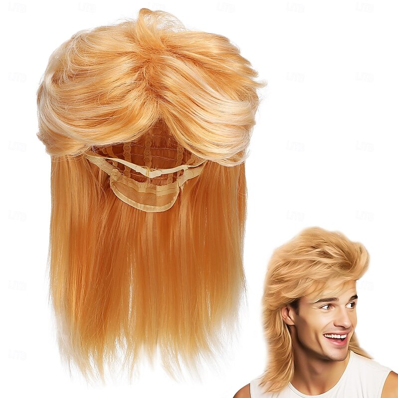 Mullet Wigs for Men 70s 80s Costumes Men Long Wig Fancy Party Accessory Cosplay Wig Synthetic Wig Halloween Costume Wig Punk Rocker Wig