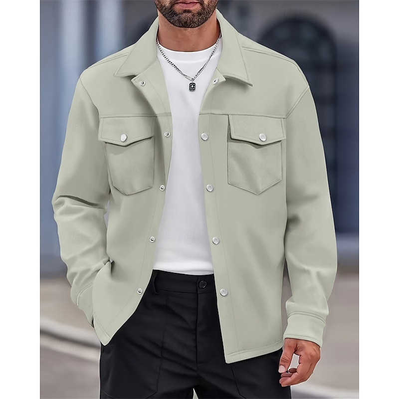 Men's Shirt Jacket Overshirts Transition Jacket Daily Lightweight Pocket Spring Plain Classic Lapel Regular Black Yellow Navy Blue Green Jacket