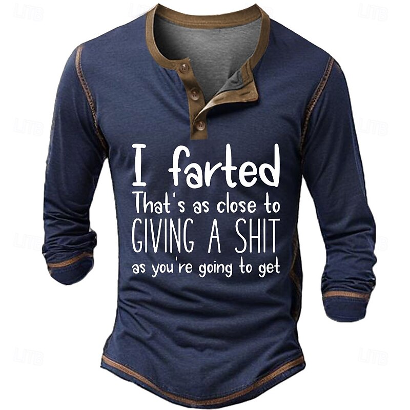 Men's Graphic Letter Henley Shirt Tee Long Sleeve Vintage Fashion Designer Outdoor Casual Daily Spring &  Fall Dark Gray Black Navy Blue Henley Henley T-Shirt4