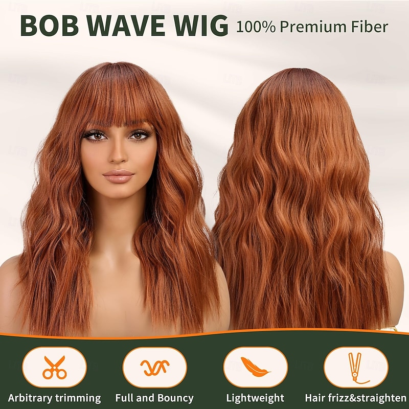 Wig with Bangs Wavy Wigs for Women Shoulder Length Curly Synthetic Hair Wig for Party Daily Use2