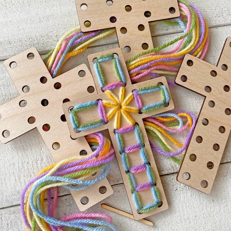 Easter Crosses - Complete Yarn Craft Kit for Easter Gift, Easter Crosses Craft Kit for Easter Decor, for Easter Baskets, Sunday School,Family, Small Group Crafts
