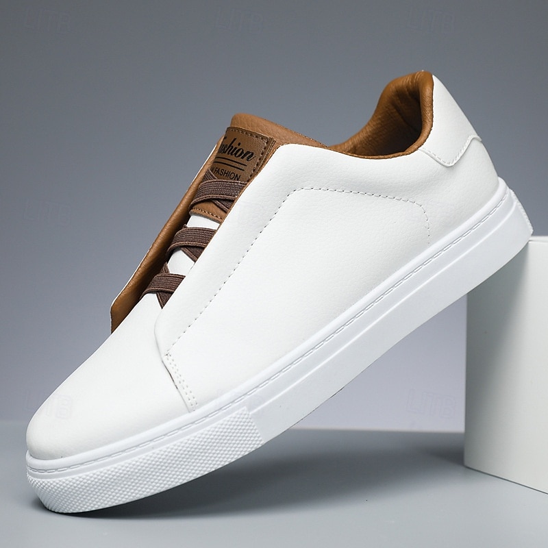 Men's White and Brown Lace-Up Casual Sneakers – Stylish Low-Top Shoes for Daily Wear and Urban Outfits2