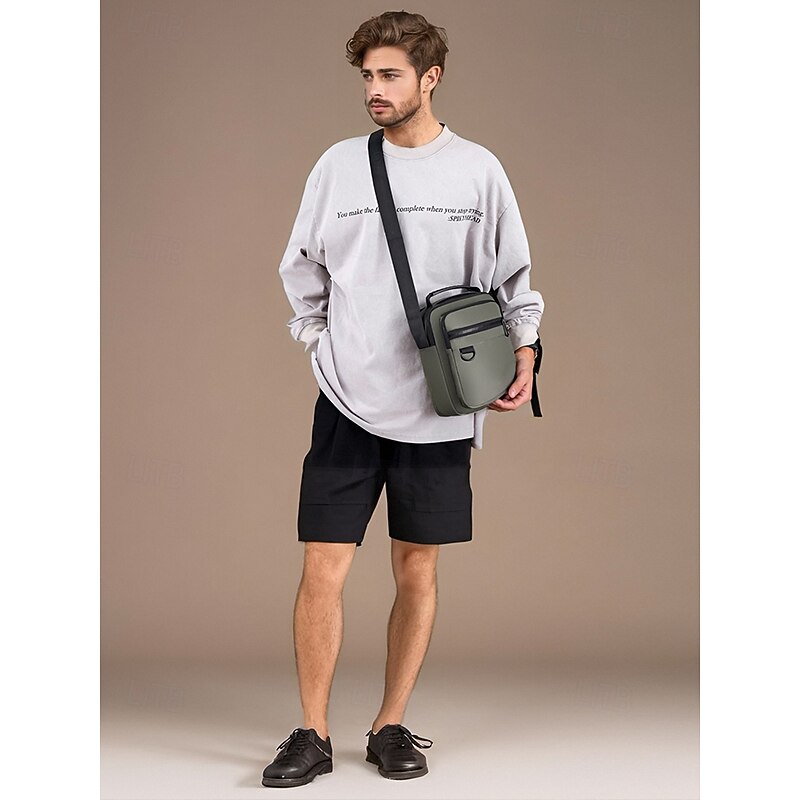 Men's Green Crossbody Messenger Bag with Multiple Zippered Pockets - Durable and Stylish for Everyday and Travel Use2