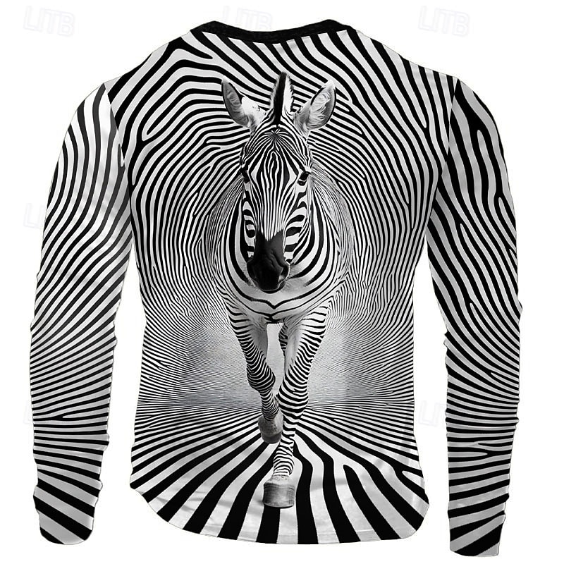 Men's Zebra Print T Shirt Long Sleeve T shirt 3D Print Crew Neck Shirt Fashion Exaggerated Street Daily Black Summer Spring Fall Clothing Apparel S M L XL XXL XXXL2