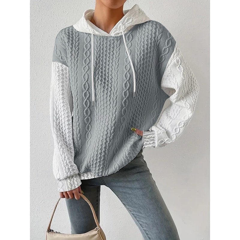 Women's Texture Sweatshirt Pullover Hoodie Sweatshirt Color Block Casual Long Sleeve Hooded Regular Tops Street Dailywear Patchwork Black Gray Spring Fall3